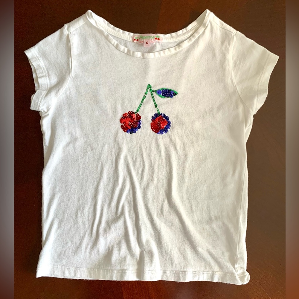 Bonpoint White Sequin Cherry Shirt Sz6